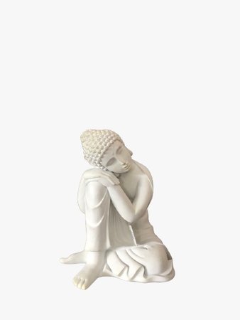 Escultura buda sentado, estatueta branca - M