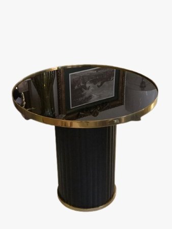 Mesa lateral pés em croco, vidro em laca preto c/ detalhes de filetes dourados