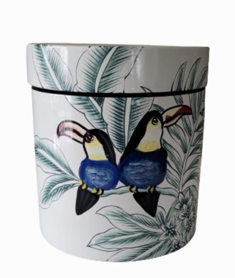 Pote de Cerâmica Azul com Detalhes em Pássaros P