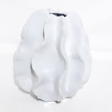Vaso Cerâmica Branco Relevo Algas P
